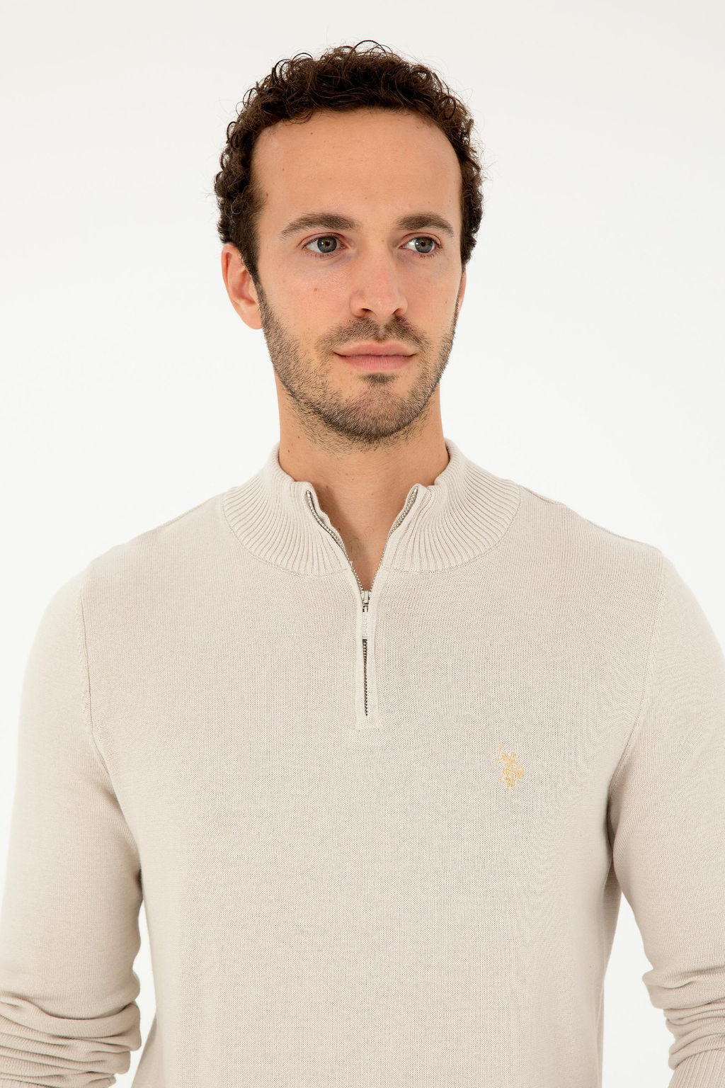 Erkek Slim Fit Yar_m Fermuarl_ Ta_ Basic Kazak