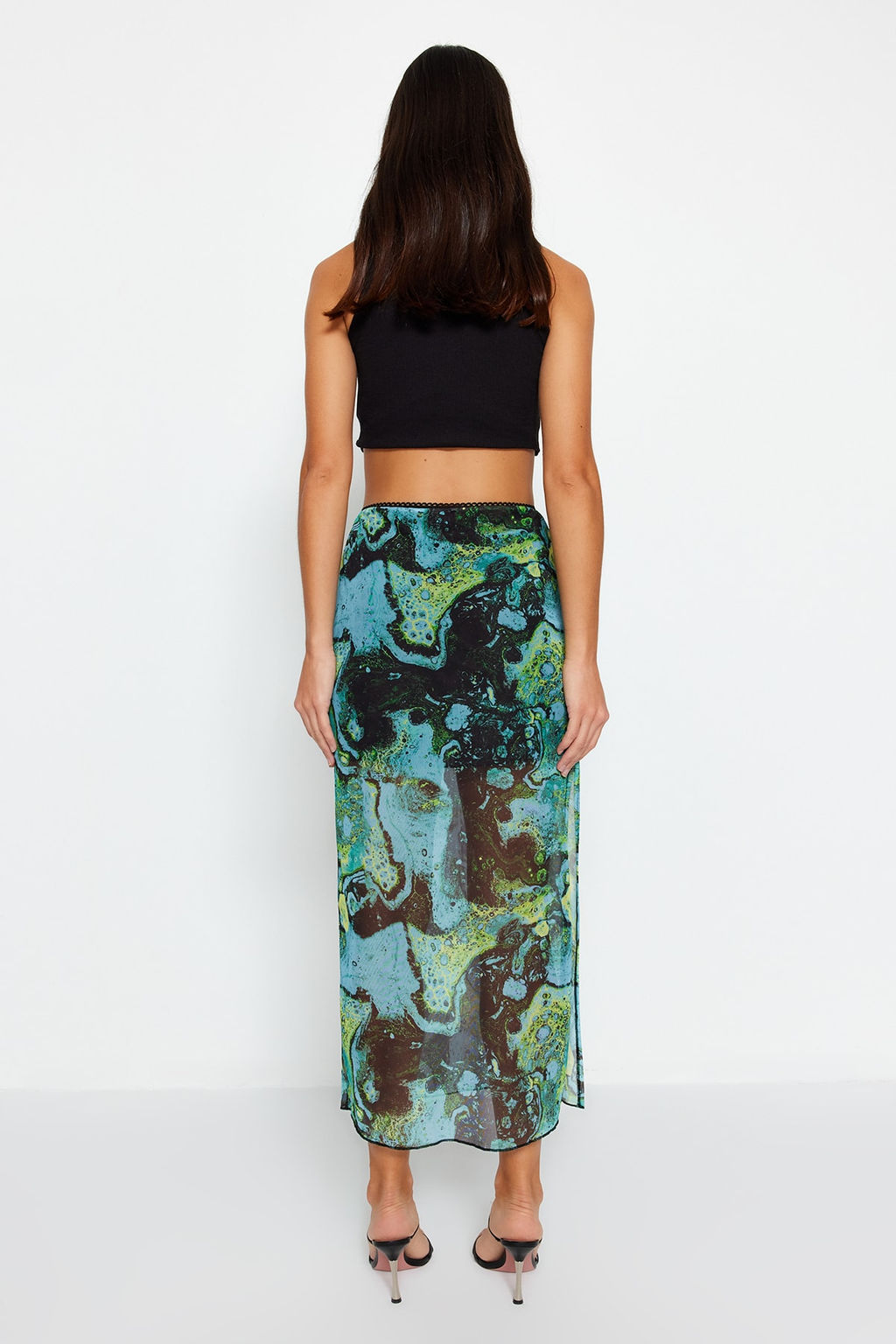 TRENDYOLMILLA Turuncu Desenli Maxi Boy Dantel Detayl? Tul Esnek Orme Etek TWOSS23ET00369  фото 13