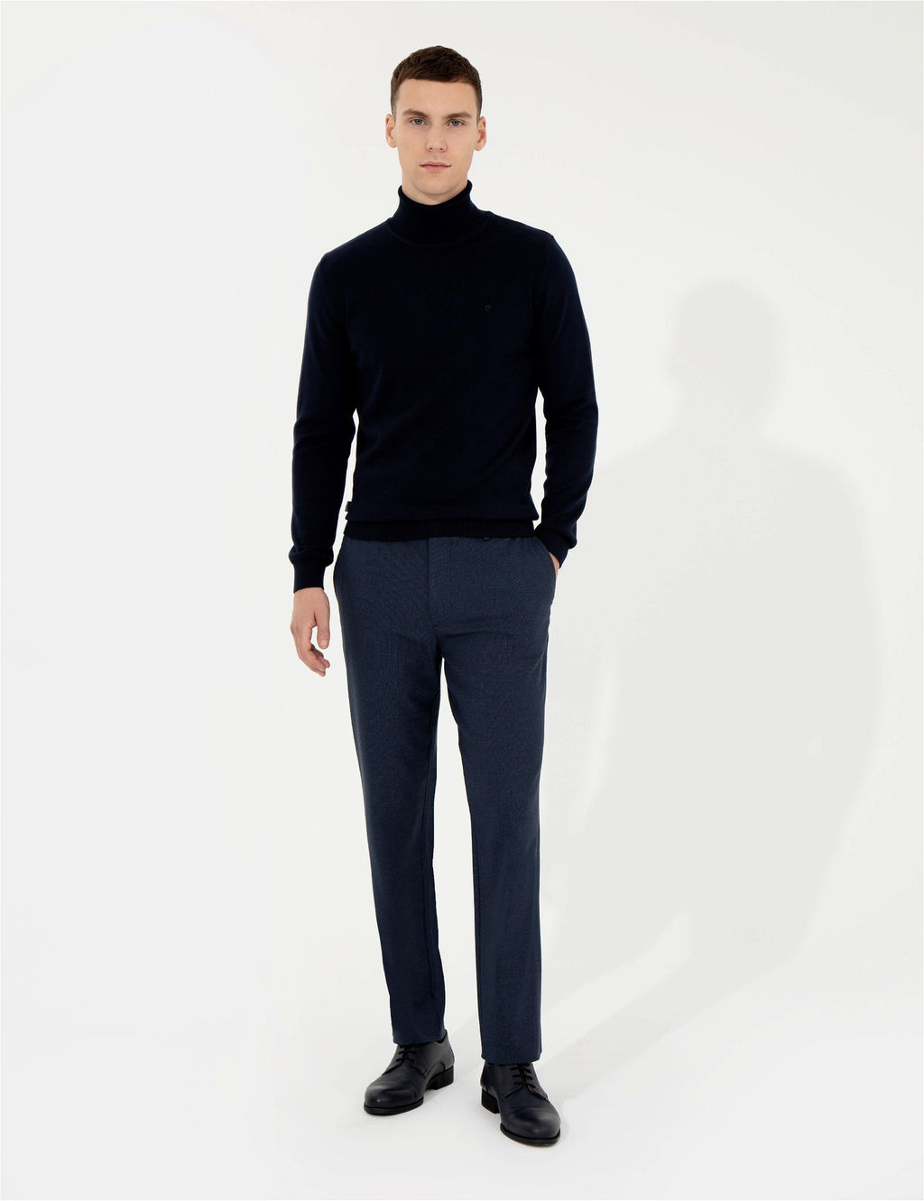 Lacivert Slim Fit Bal_k__ Yaka Basic Triko Kazak