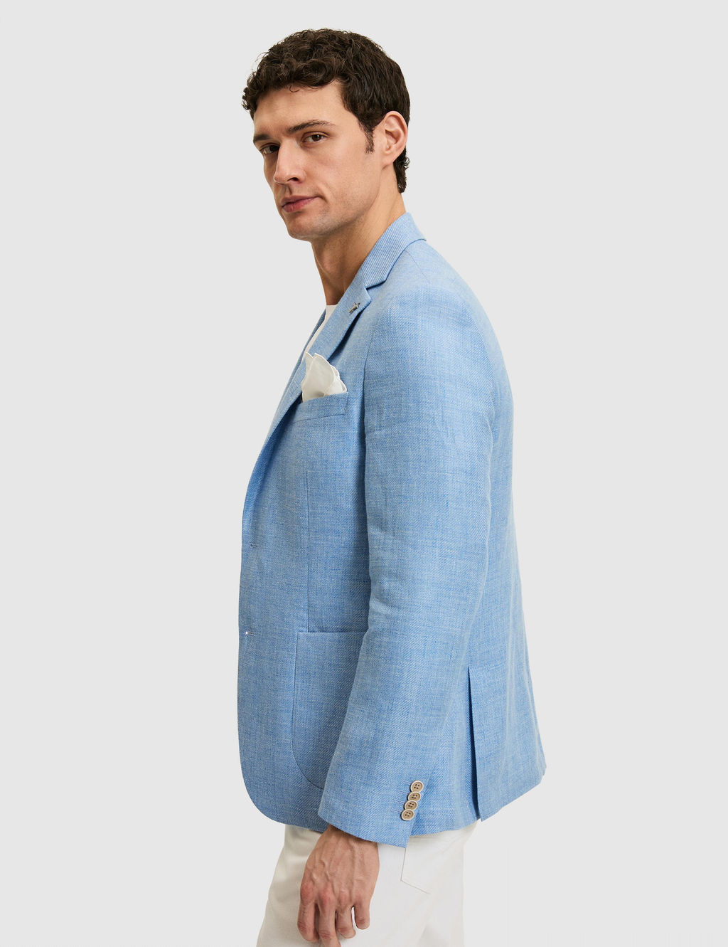 Mavi Slim Fit Y_n Keten Kar___ml_ Mikro Desen Mono Yaka Ceket