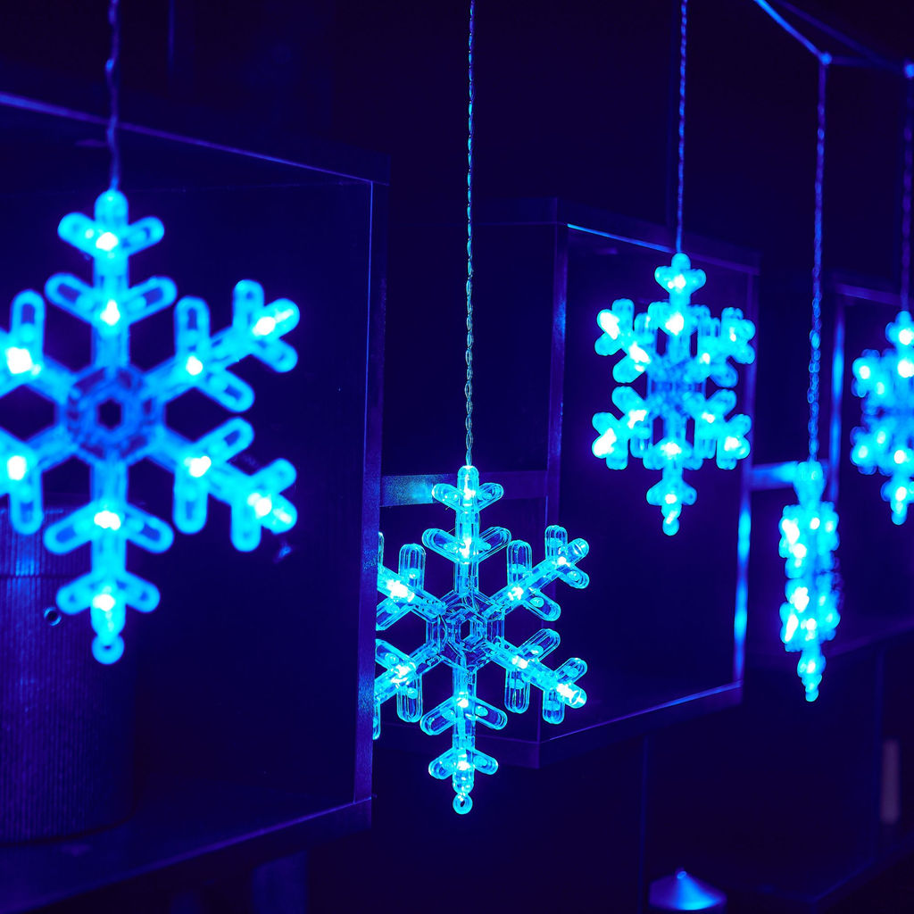 ULD-E1503-072/DTA BLUE IP20 SNOWFLAKES-3 Занавес фигурный светодиодный, 1,5х0,3м. 72 светодиода. Синий свет. Провод прозрачный. TM Uniel