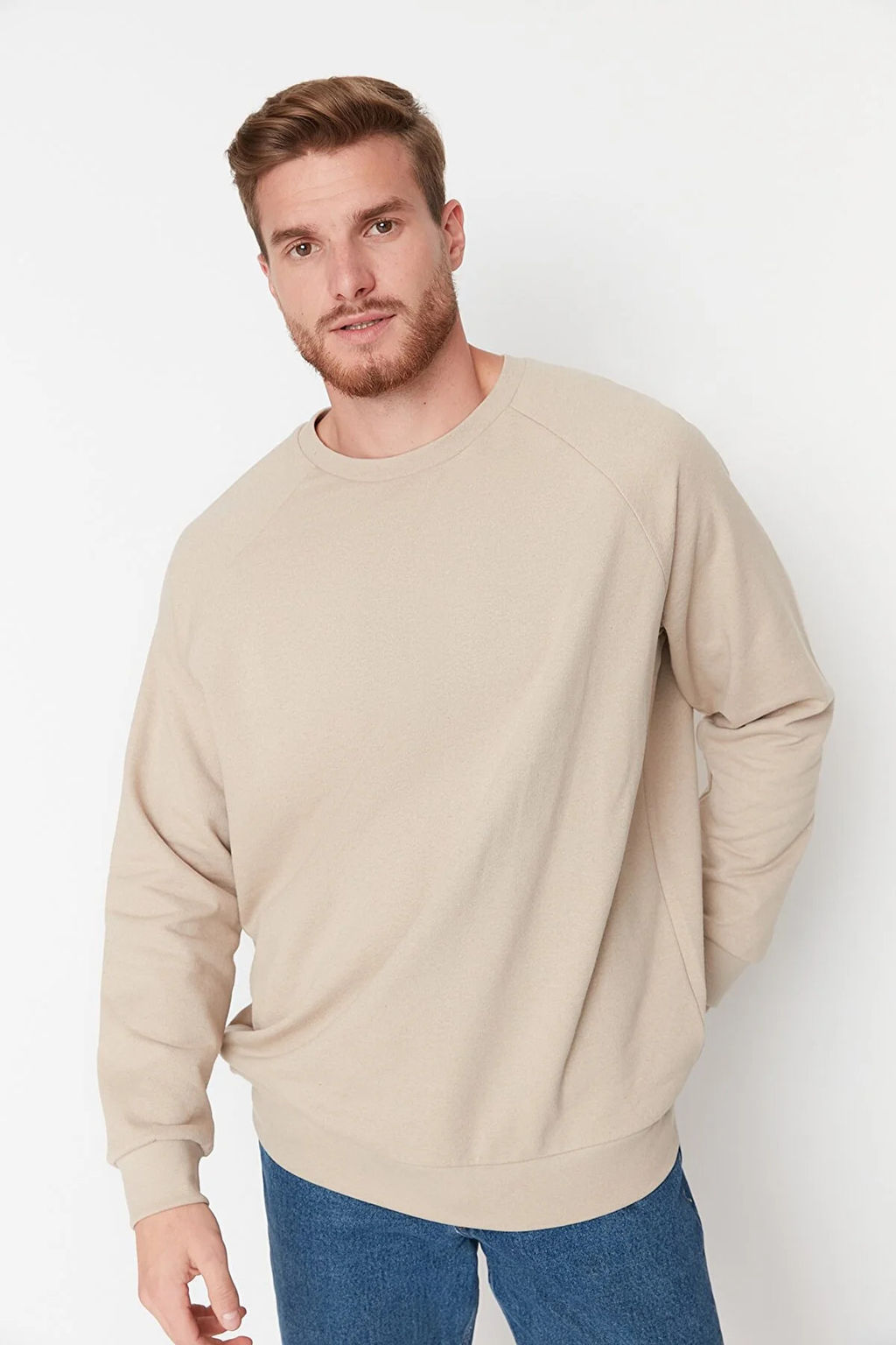 TRENDYOL MAN Lacivert Buyuk Beden Bisiklet Yaka Oversize/Genis Kesim Ici Polarl? Sweatshirt TMNAW24AO00007 - Trendyolmilla фото 2