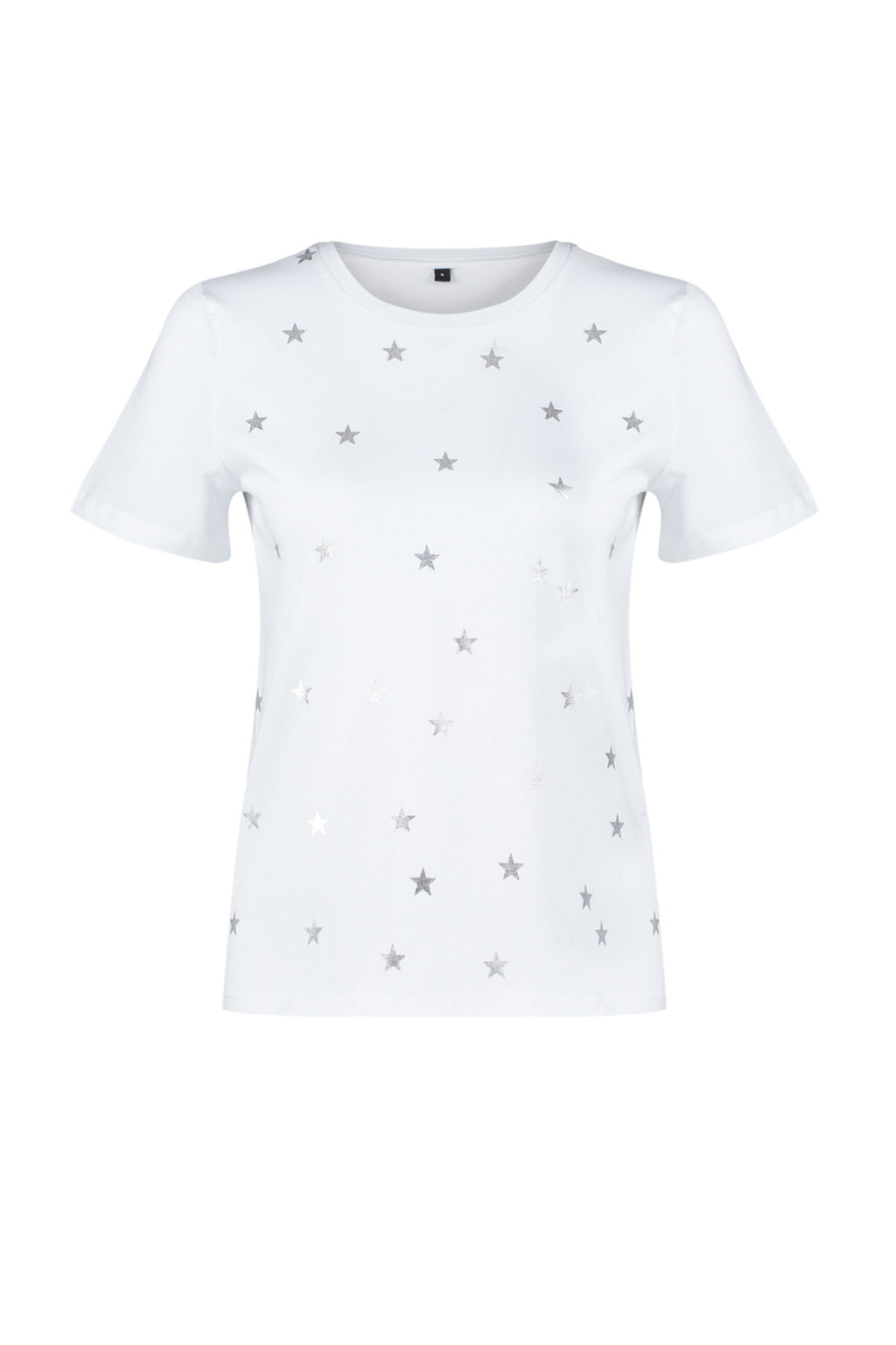 Beyaz %100 Kal?n Pamuklu Varak Y?ld?z Bask?l? Regular Kal?p Orme T-Shirt TWOSS20TS0757