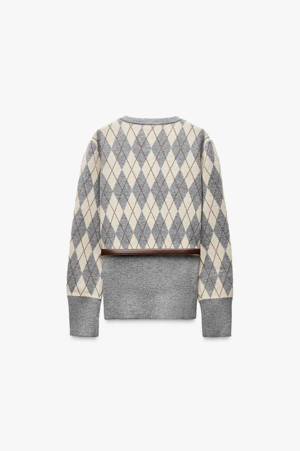 DIAMOND PATTERN KNIT JACKET WITH BELT - Zara фото 3