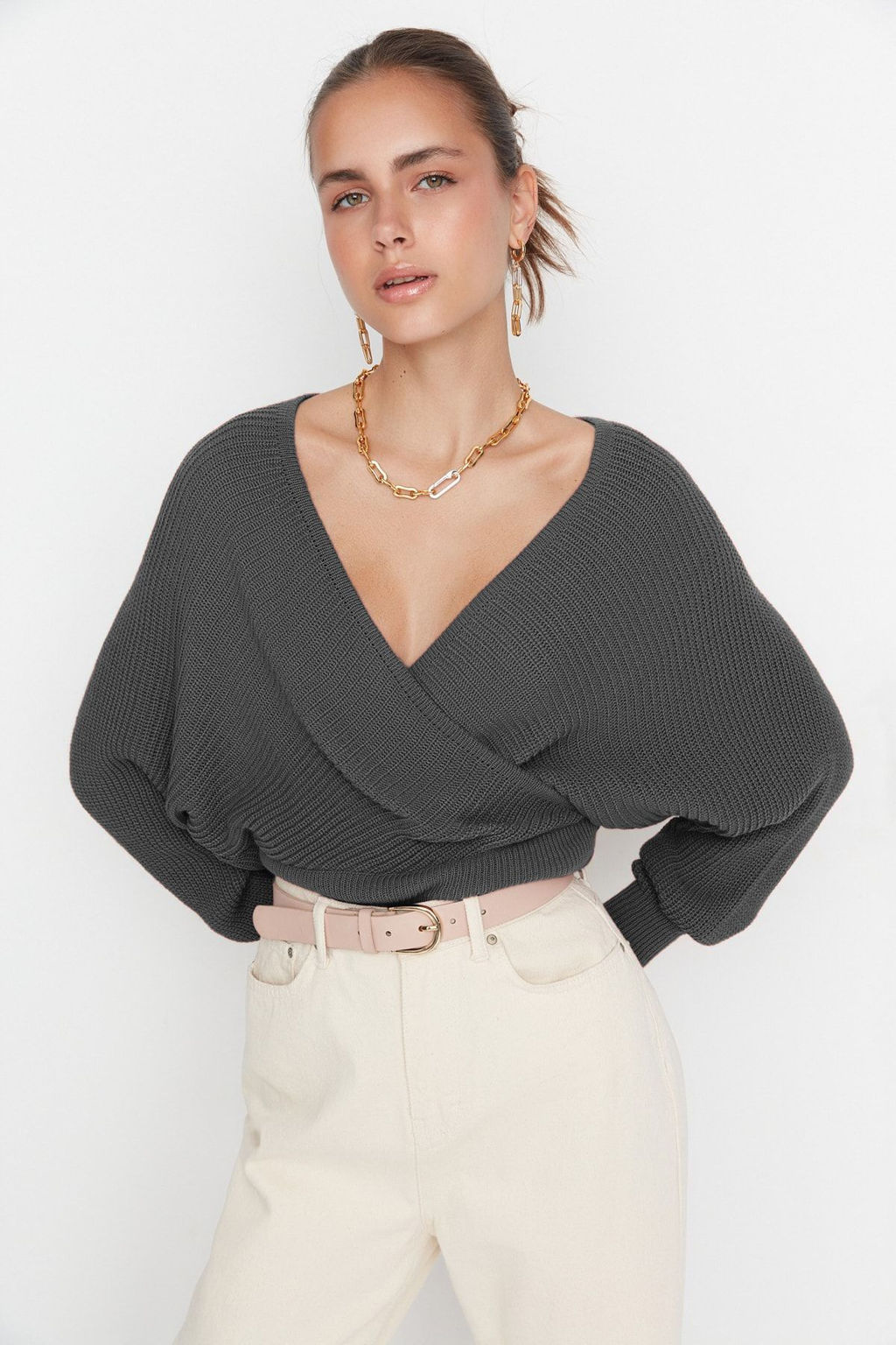 Antrasit Kruvaze Triko Kazak TWOAW21KZ1277