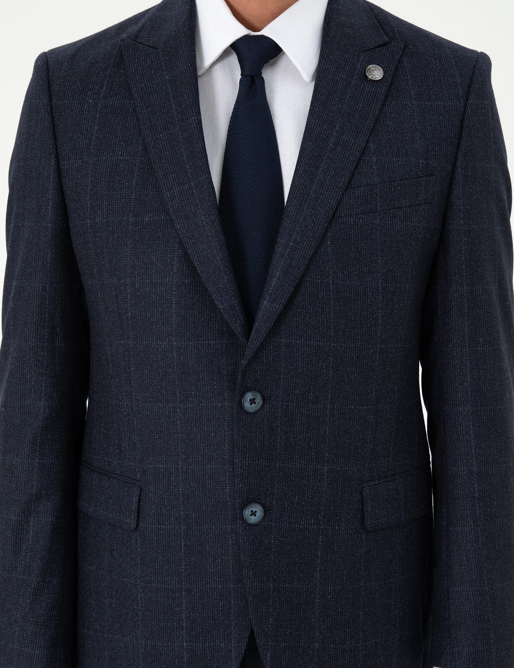 Lacivert Slim Fit Ekose Y_n Tak_m Elbise
