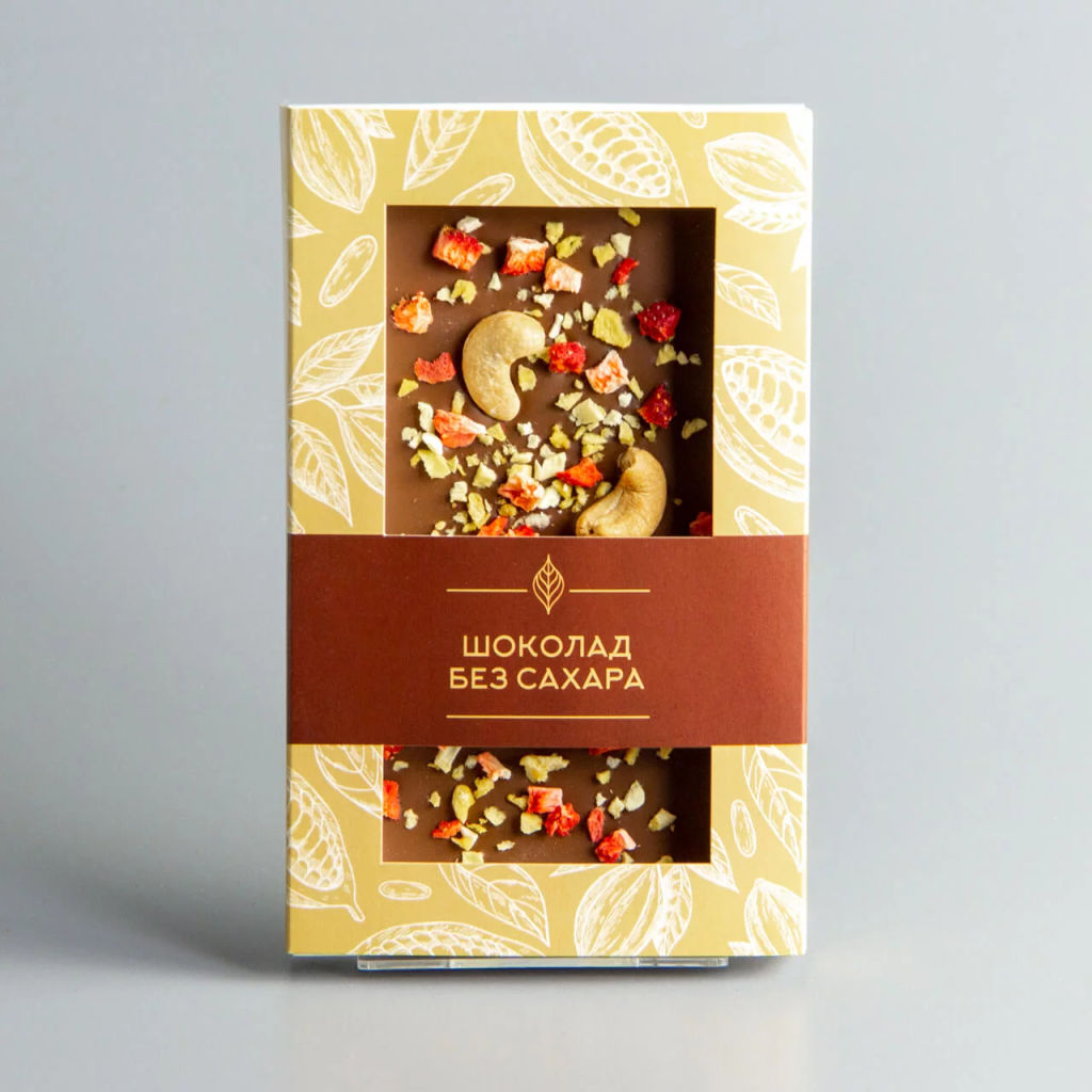 МОЛОЧНЫЙ ШОКОЛАД С КЛУБНИКОЙ И МАНГО И ЖАРЕННЫМ КЕШЬЮ БЕЗ САХАРА #5