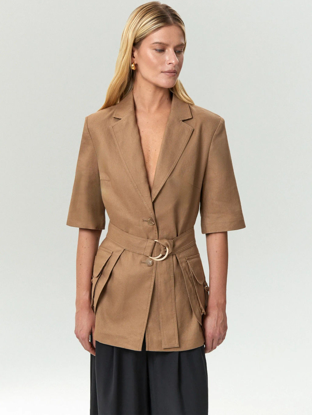 Жакет изо льна с поясом и накладными караманами, ML835/organica - Emka фото 2