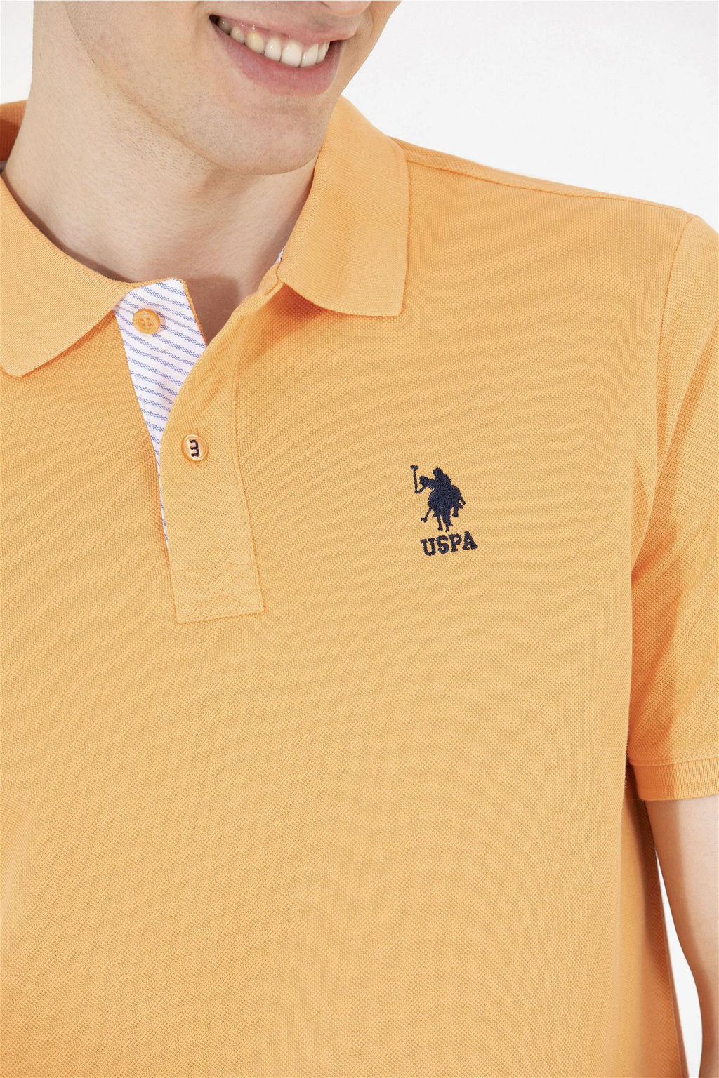 Мужская оранжевая базовая футболка с воротником поло - U.s. polo assn фото 14