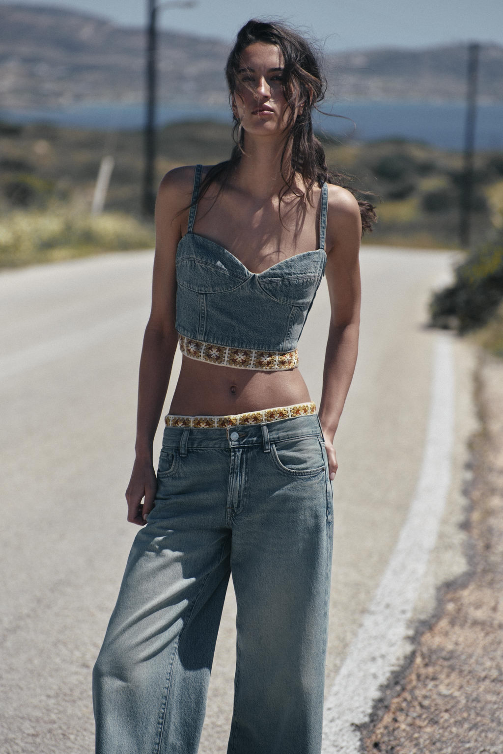 TOP Z1975 DENIM COMBINADO CROCHET / Azul medio - Zara фото 2