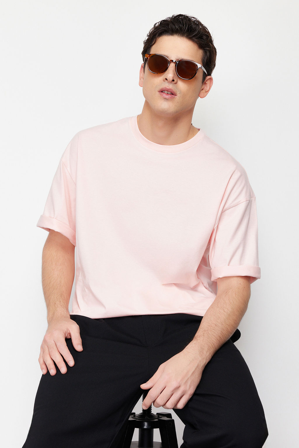 Pudra Oversize/Genis Kesim Basic %100 Pamuklu T-Shirt TMNSS22TS0318