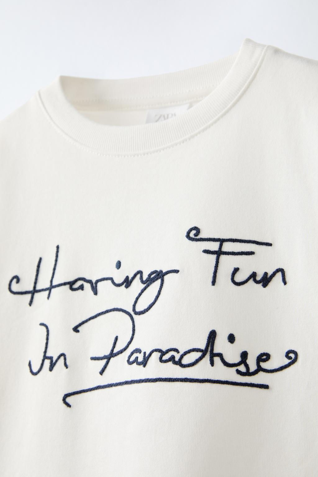 SLOGAN T-SHIRT WITH DRAWSTRING - Zara фото 5