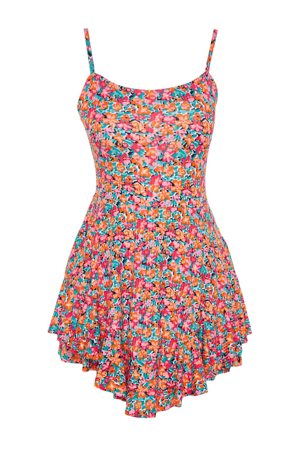Cok Renkli Bask?l? Ask?l? Volanl? Sortlu Mini Orme Tulum TWOSS23TU00044