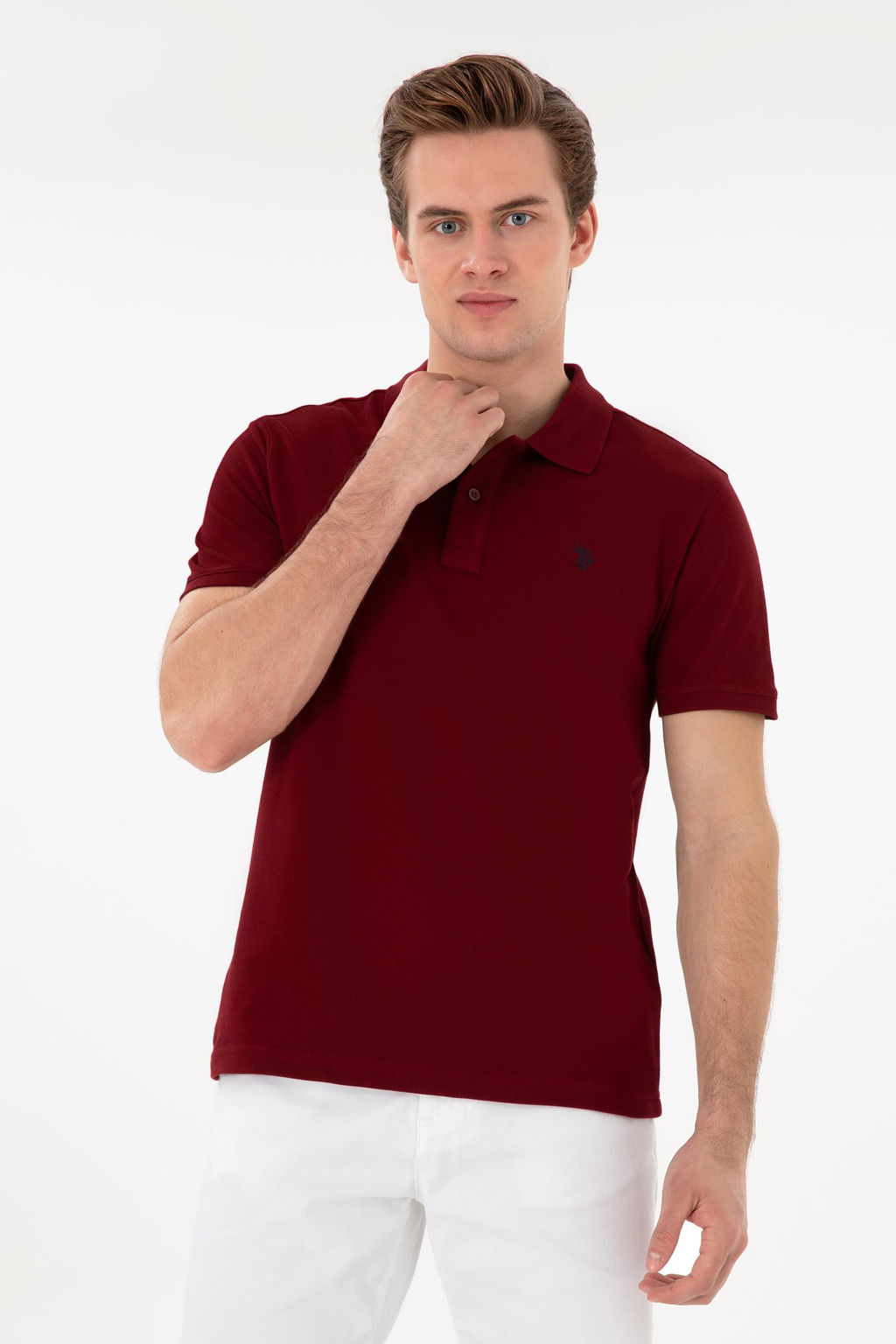 Erkek Slim Fit Polo Yaka Bordo Basic Ti__rt Sepette S_rpriz _ndirim
