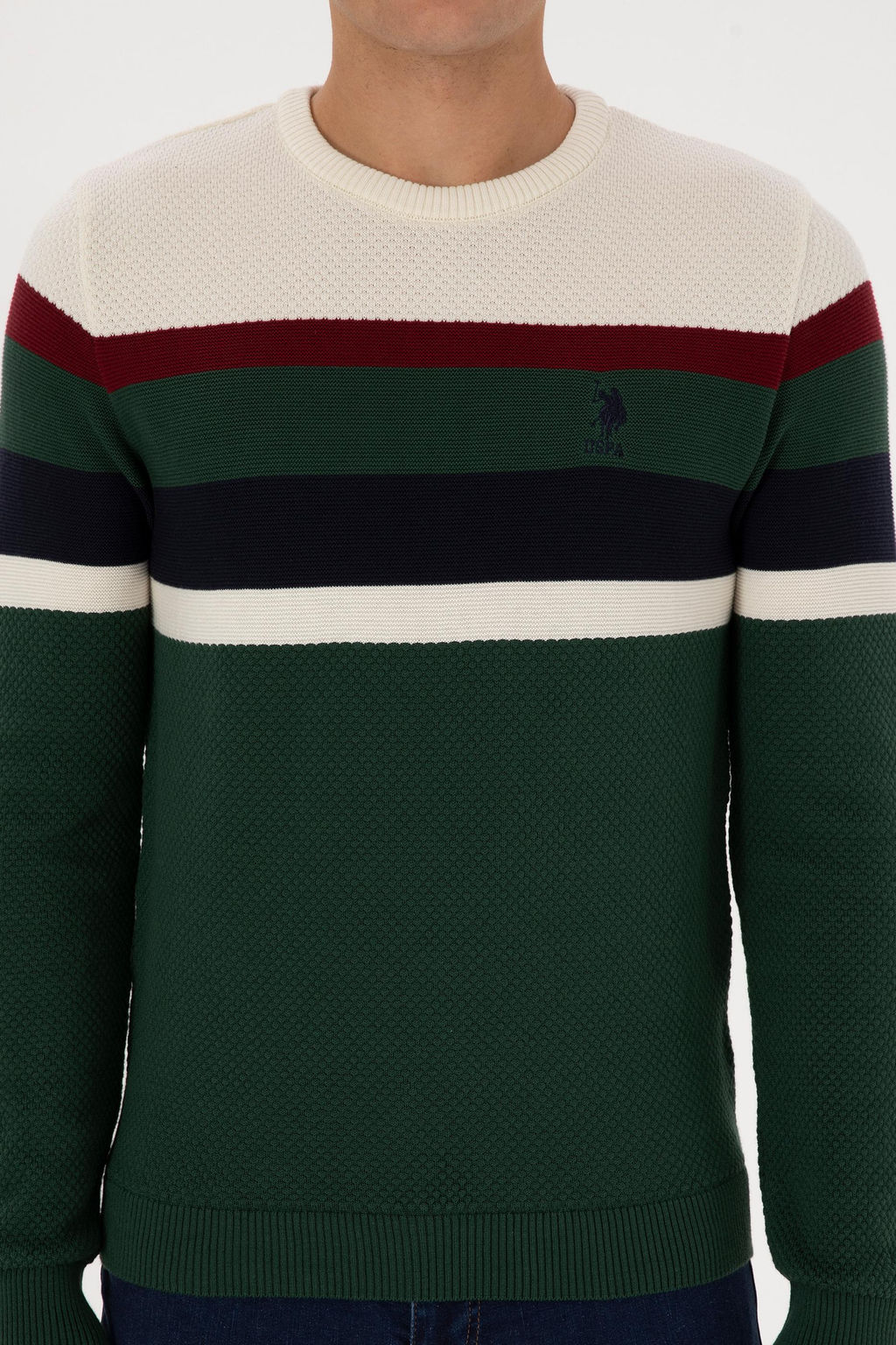 Erkek Slim Fit Bisiklet Yaka Koyu Ye_il Kazak