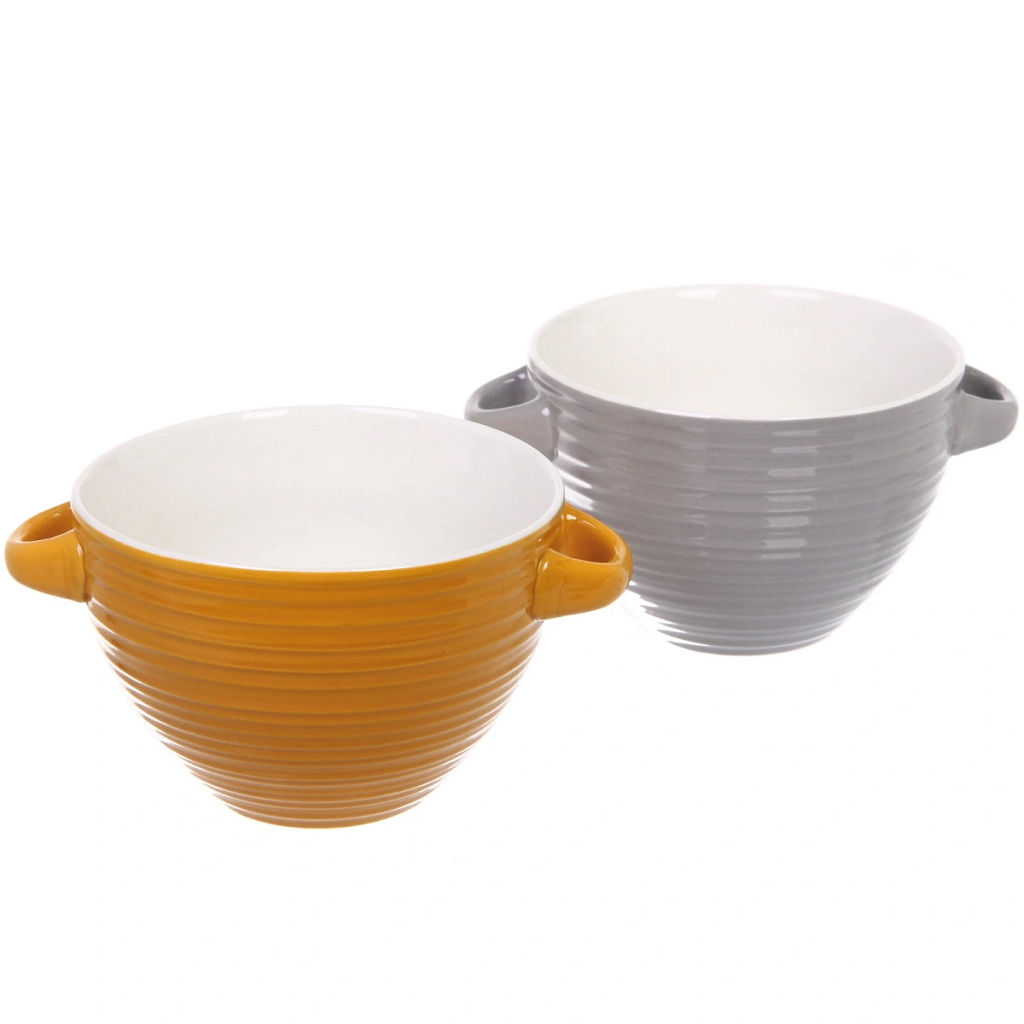 Цена за 2 шт. Бульонница керамическая 750мл "Полоски", микс цветов