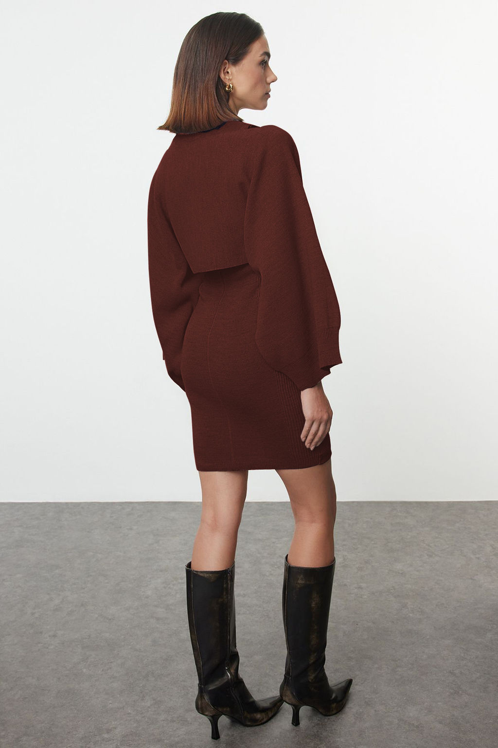 TRENDYOLMILLA Bej Mini Triko Bolero-Elbise Tak?m TWOAW25EL00056  фото 21