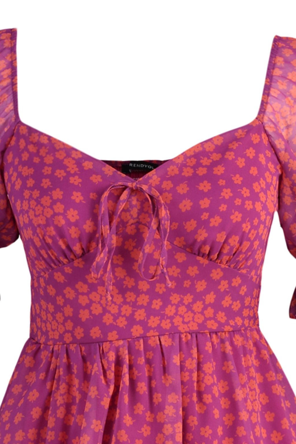 Cok Renkli Cicekli Etegi Volanl? Skater/Belden Ac?lan Sifon Mini Astarl? Dokuma Elbise TWOSS22EL2772