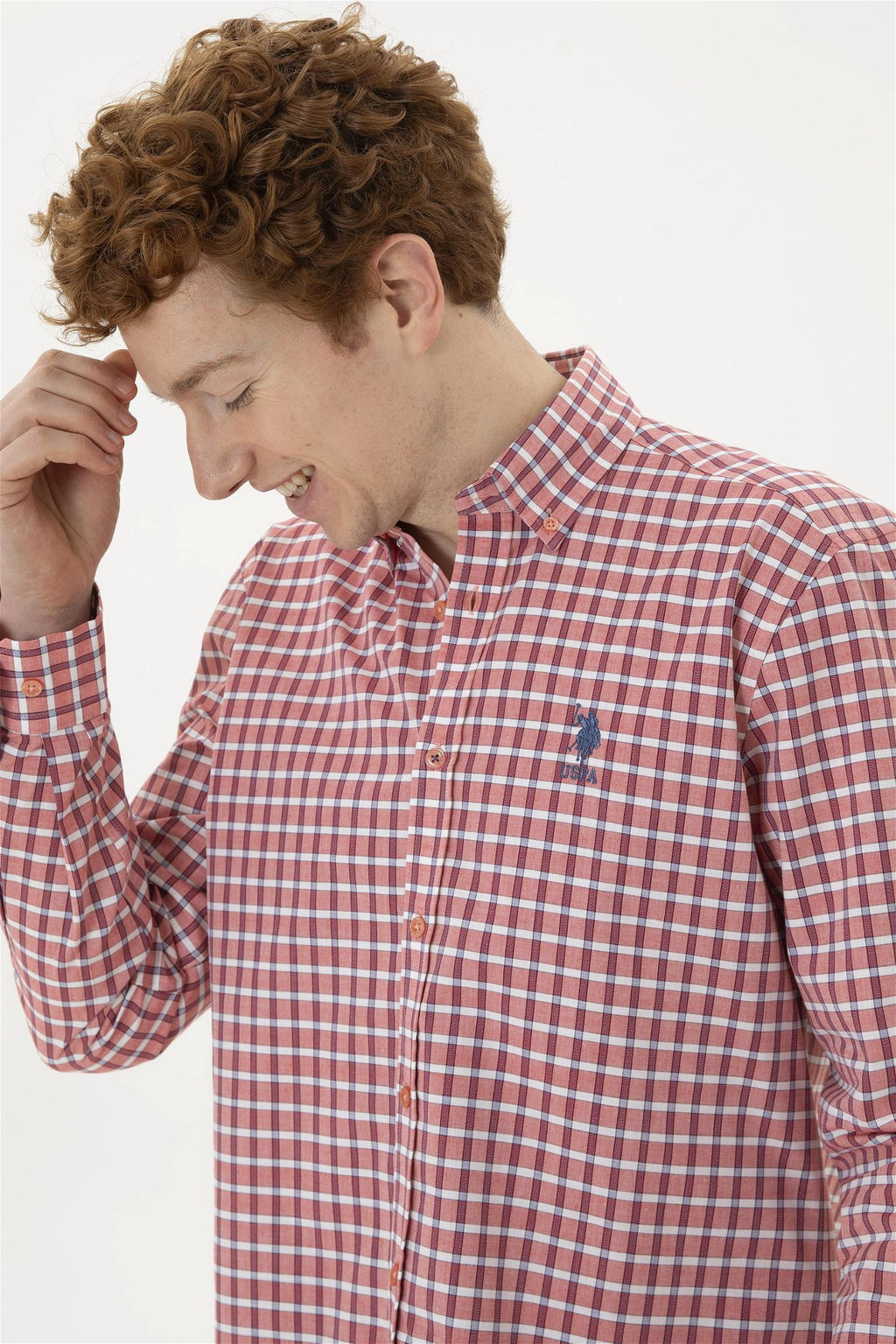 Рубашка мужская U.S. Polo Assn с длинным рукавом красная хлопок фото 2