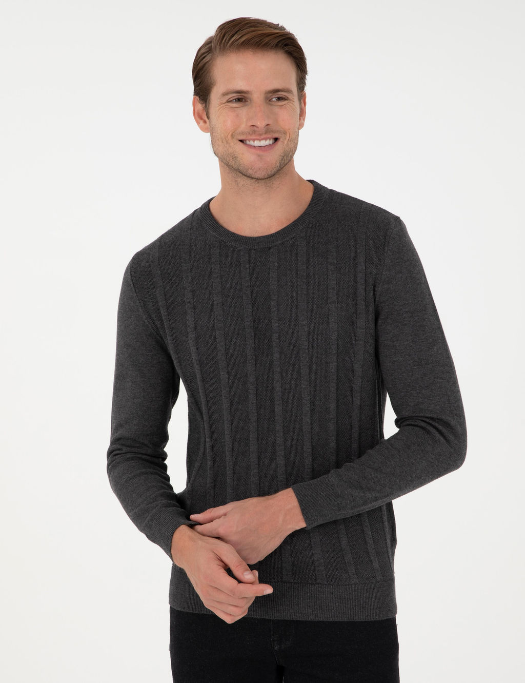 Antrasit Melanj Slim Fit Bisiklet Yaka Triko Kazak - Pierre cardin фото 3