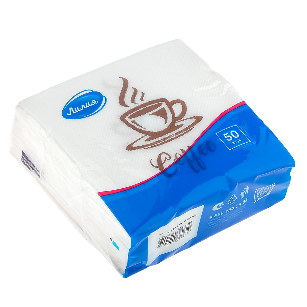 Салфетки бумажные 24х24см Лилия, 1 слойные, 50 штук в упаковке, Микс: Бон аппетит + Чашка кофе (Россия) - Bouquet фото 3