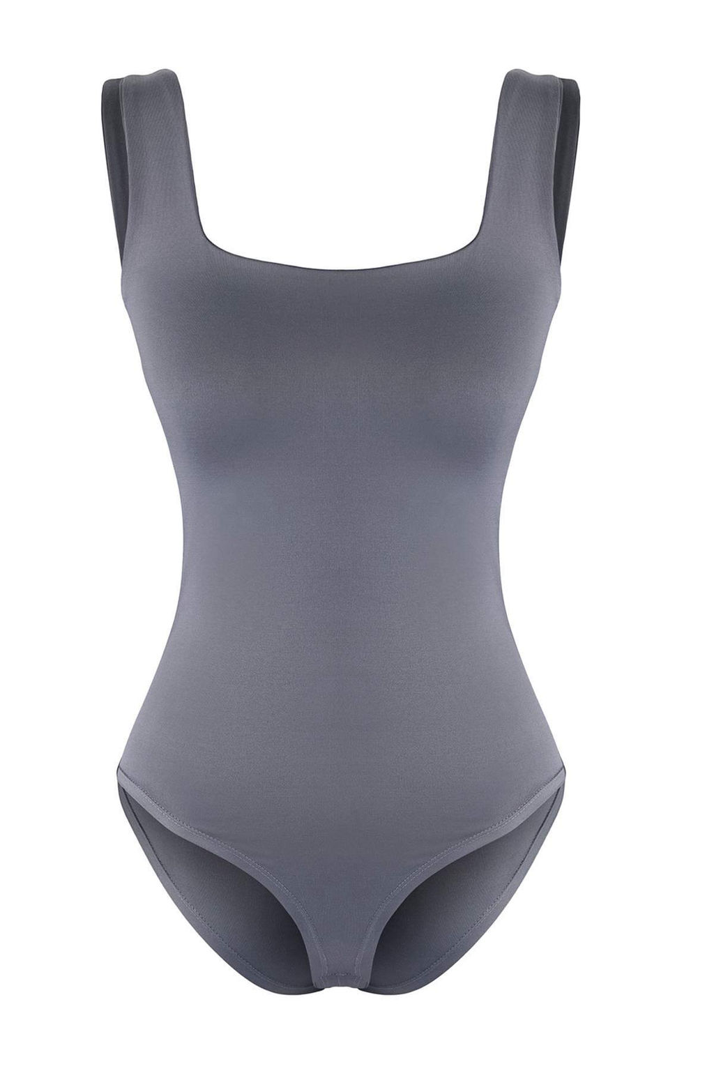 Antrasit Fitted/Vucuda Oturan S?rt? Detayl? Kare Yaka C?tc?tl? Esnek Orme Body TWOSS24BD00026