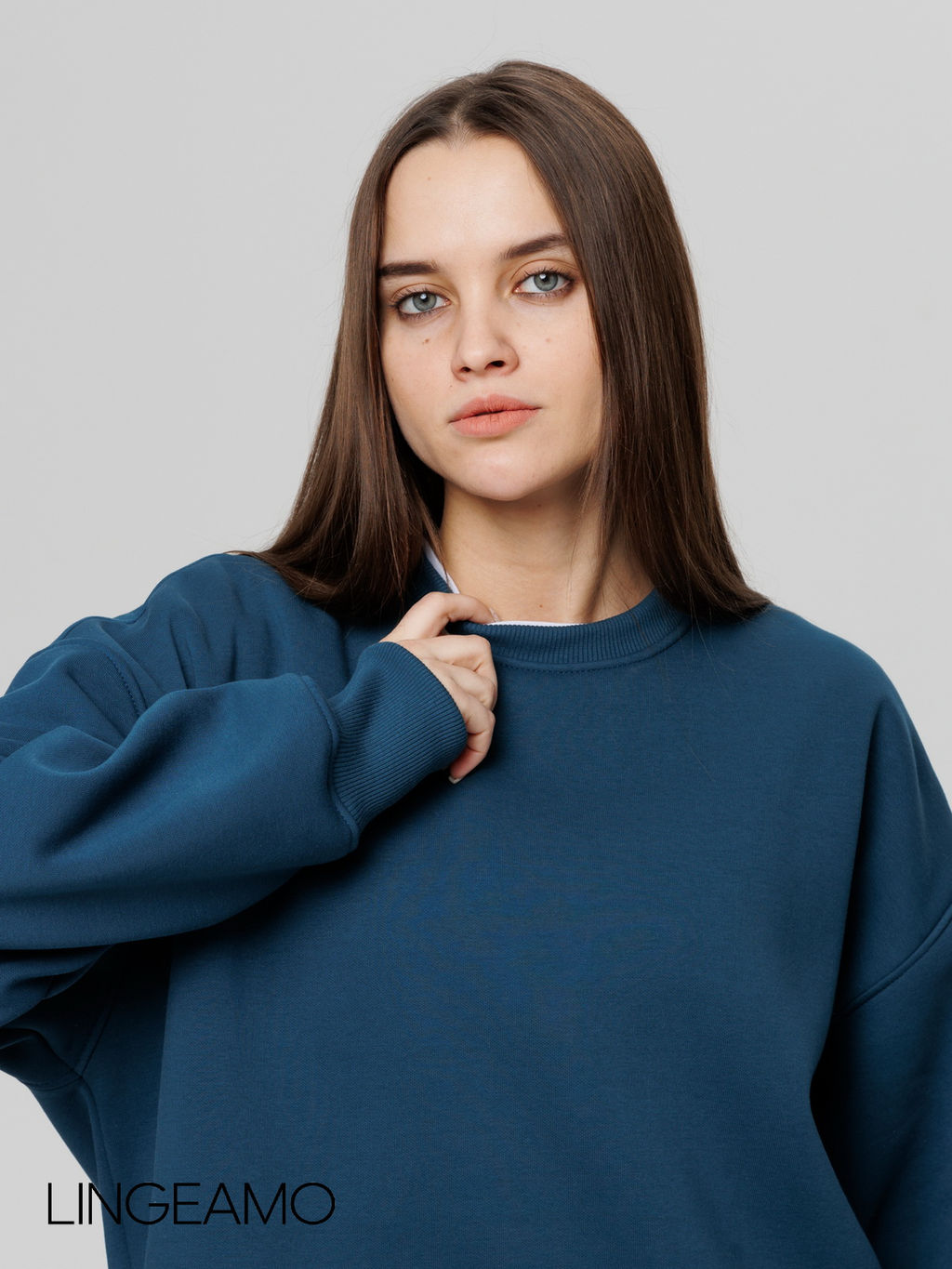 Женский свитшот оверсайз из футера с начесом Lingeamo темно-бирюзовый ВК-23 (23)  фото 6