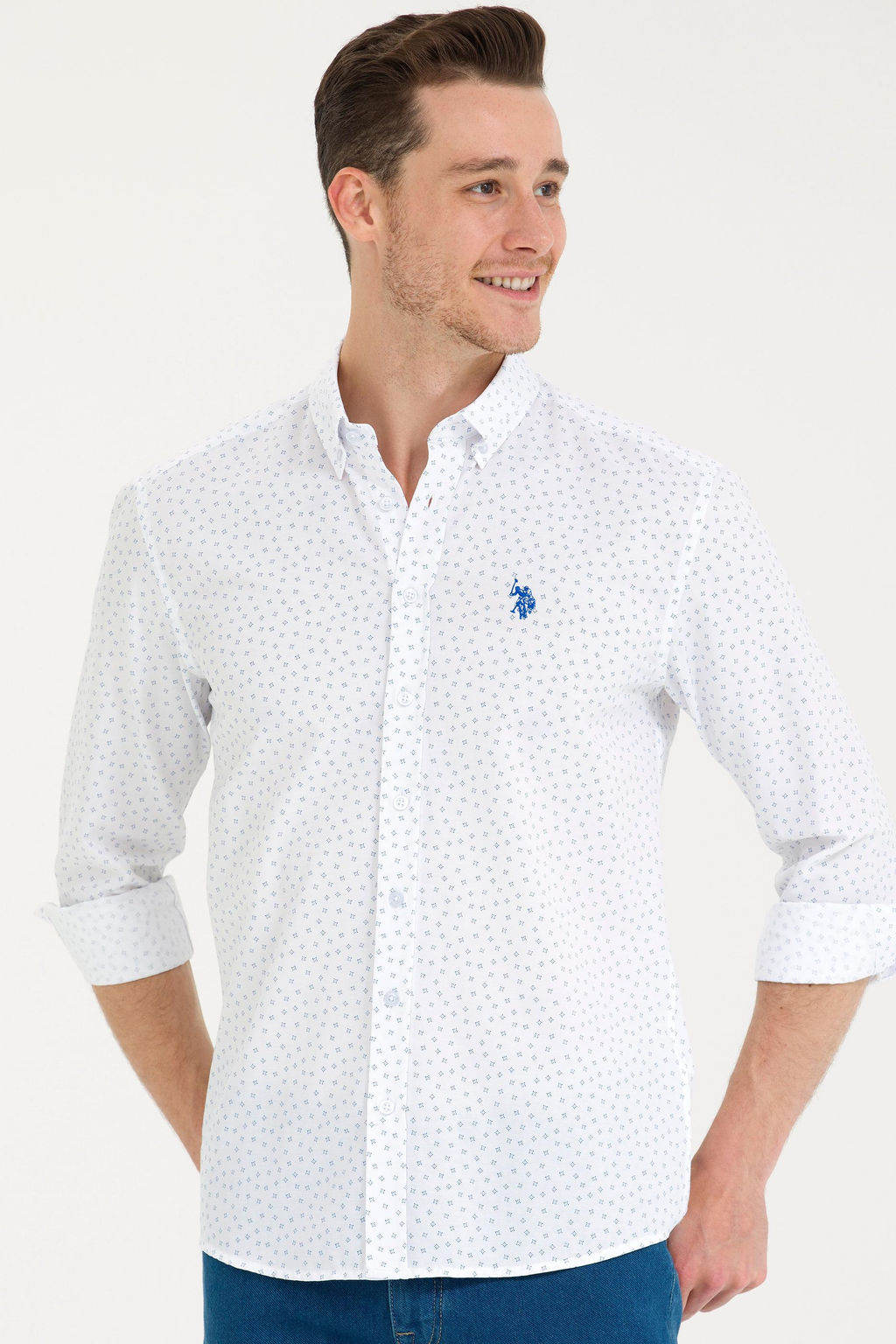 U. S. Polo Assn Мужская белая рубашка с принтом Saks - U.s. polo assn фото 15