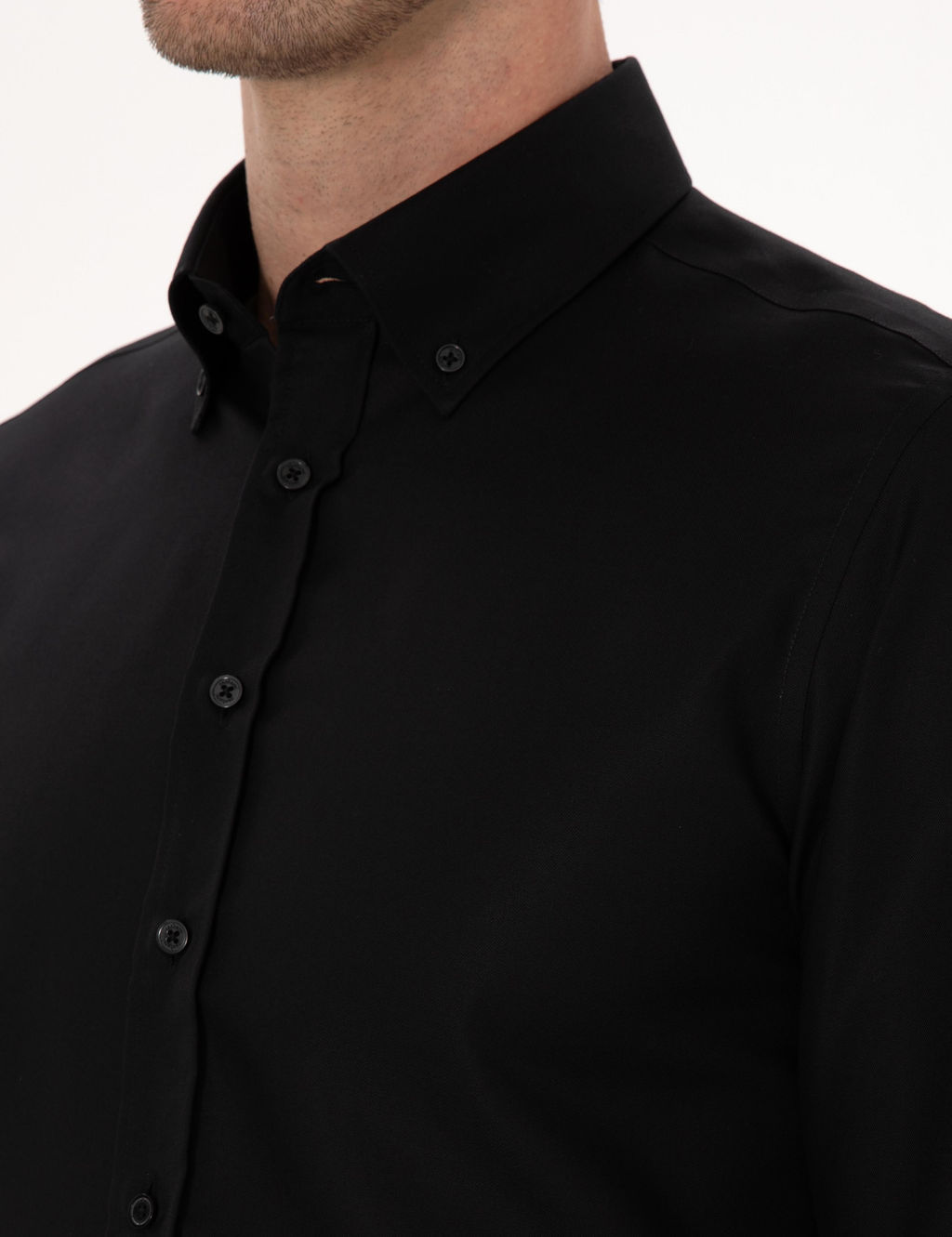 Siyah Slim Fit %100 Pamuk Yakas_ D__meli Oxford G_mlek