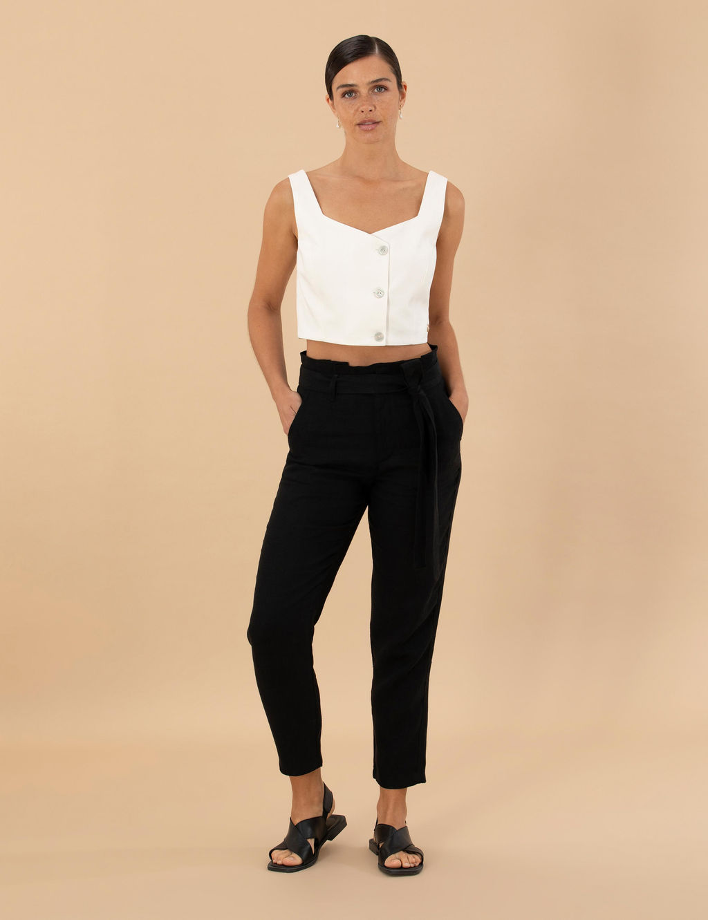 Siyah Carrot Fit Keten Pantolon