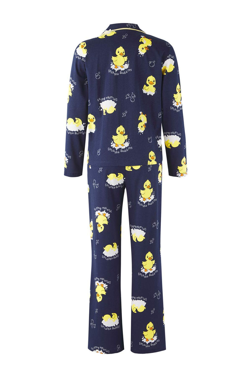 Teen Lacivert %100 Pamuklu Ordek Desenli Biyeli Orme Pijama Tak?m? THMAW26PT00117