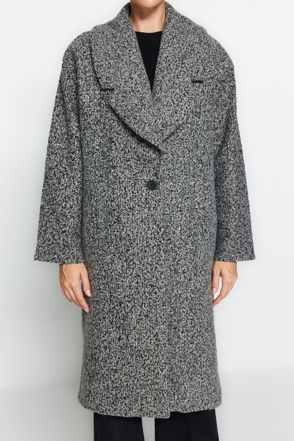 Trendyolmilla Antrasit Uzun Yunlu Oversize Kase Kaban TWOAW23KB00168  фото 6
