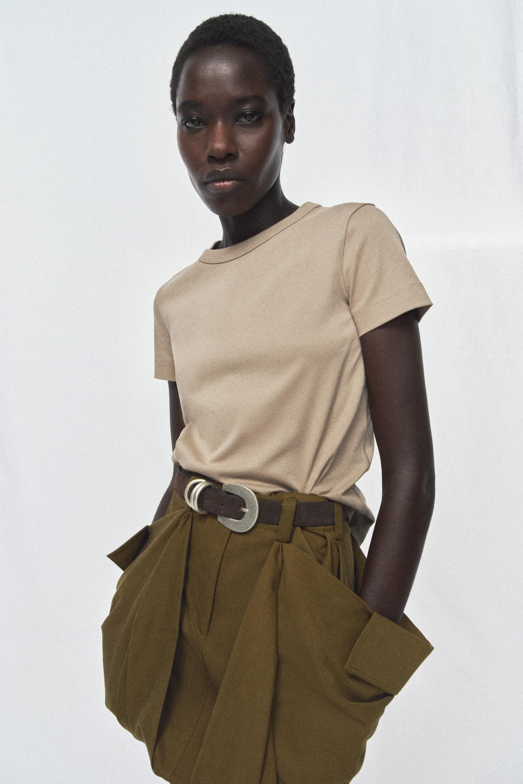 CAMISETA INTERLOCK MANGA CORTA / Beige - Zara фото 2