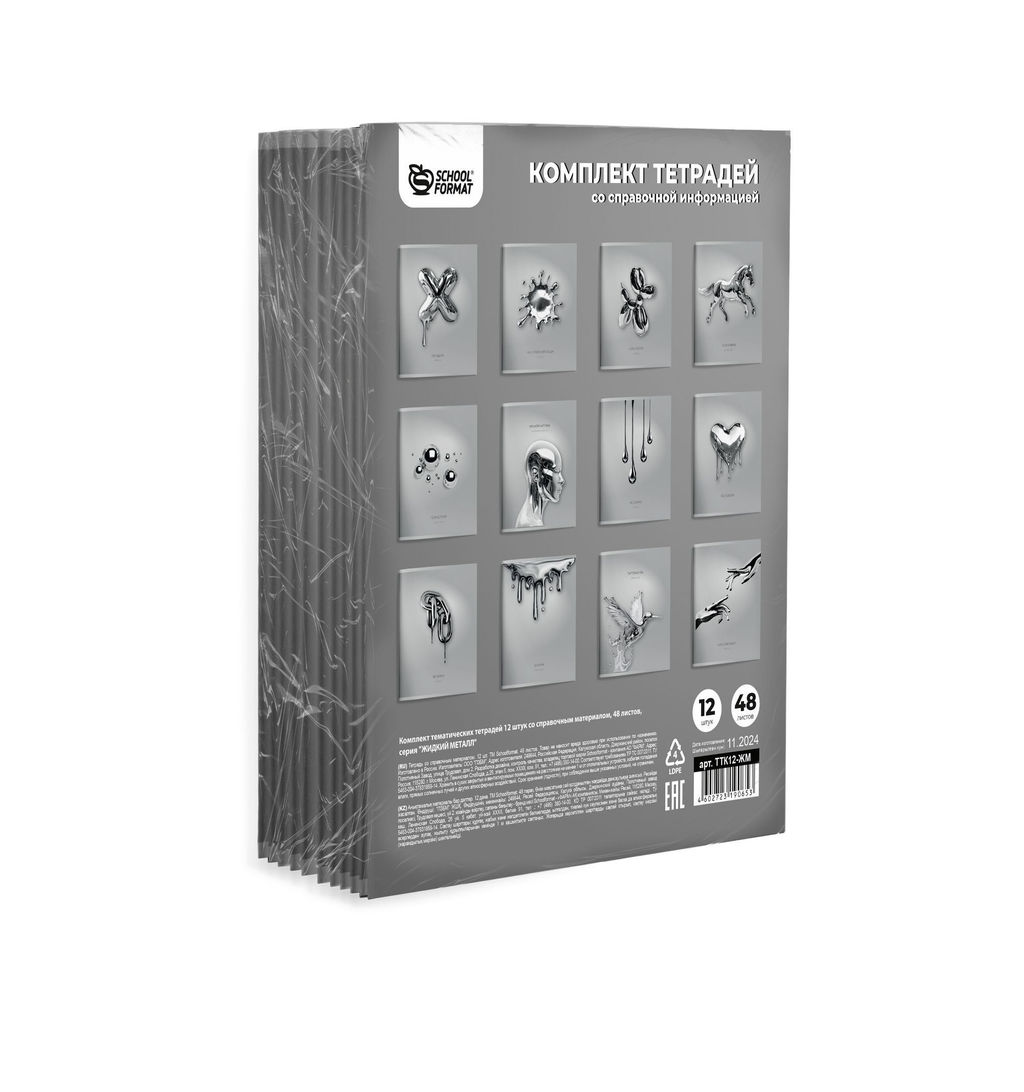 Комплект тетрадей 48 л. А5 клетка/линия, на скрепке, Schoolformat ЖИДКИЙ МЕТАЛЛ мелованный...