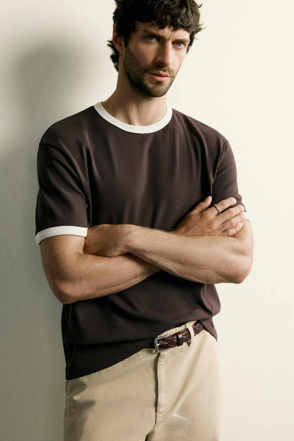 CAMISETA RIB CONTRASTE B?SICA / Marr?n - Zara фото 6