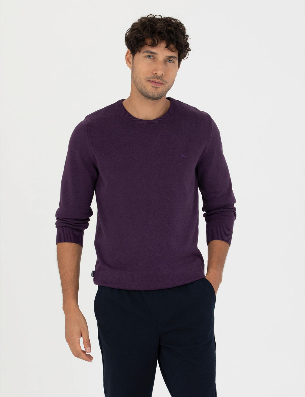 Mor Slim Fit Bisiklet Yaka Basic Triko Kazak - Pierre cardin фото 3
