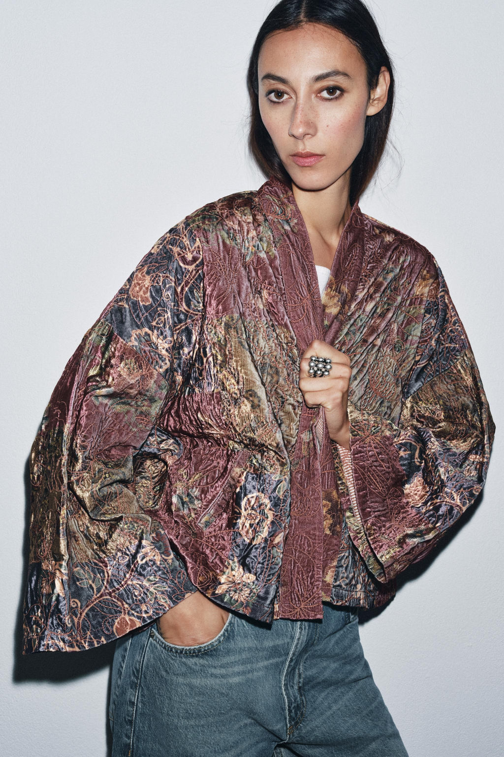 FLORAL PRINT VELVET KIMONO - Zara фото 4