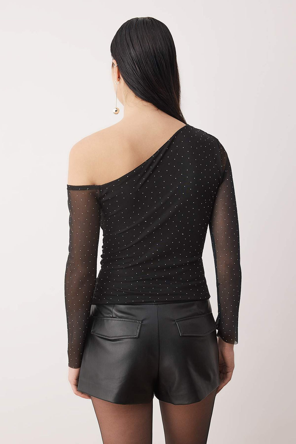 Siyah Par?lt?l? Tas Bask?l? Asimetrik Yaka Orme Party Bluz TPRAW26BZ00061 - Trendyolmilla фото 4