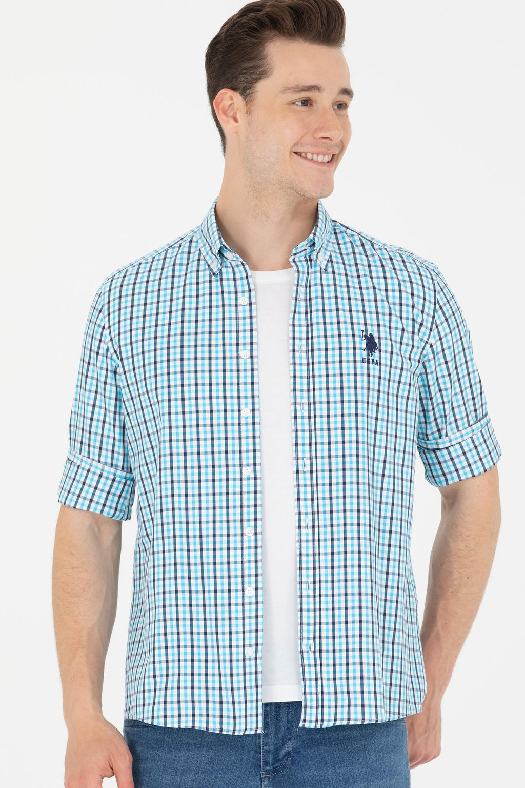 U. S. Polo Assn Erkek Kareli Turkuaz G_mlek Sepette S_rpriz _ndirim - U.s. polo assn фото 2