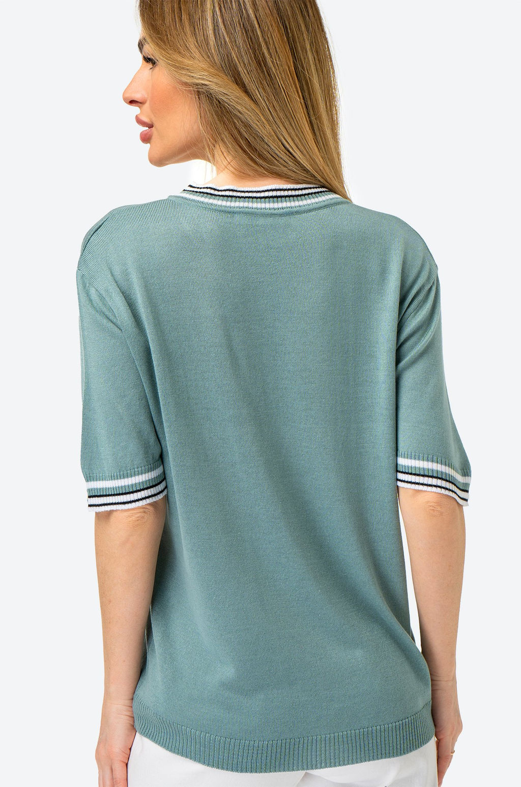 Женская футболка из вязаного трикотажа с V-образным вырезом Happy Fox  фото 43