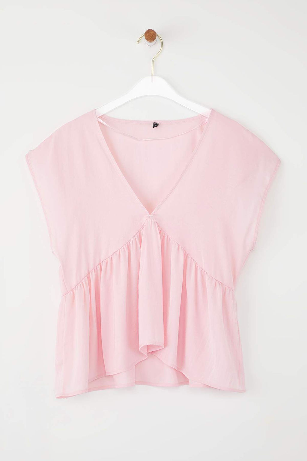 Pembe V Yaka Dokumlu Dokuma Yumusak Tuseli Bluz TWOSS25BZ00582 - Trendyolmilla фото 2