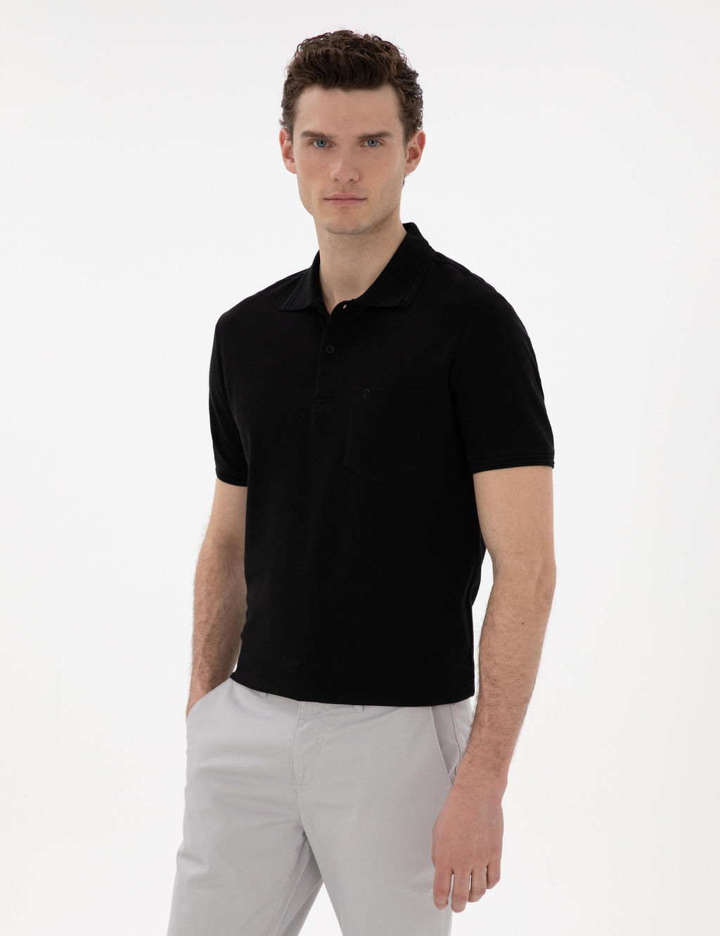 Siyah Regular Fit %100 Pamuk Polo Yaka Basic Ti__rt