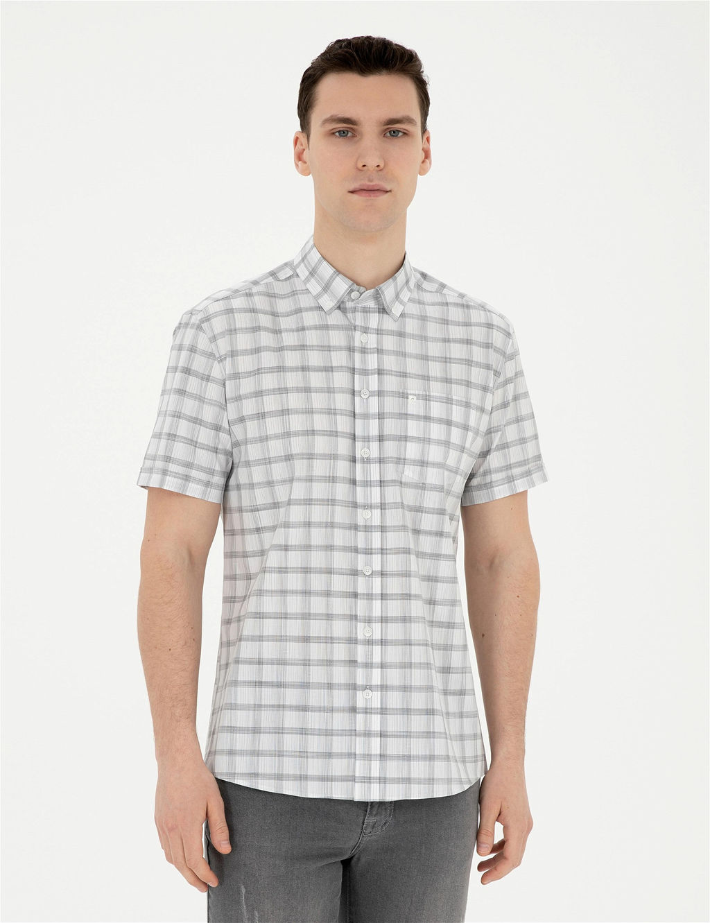 Gri Regular Fit K_sa Kollu G_mlek