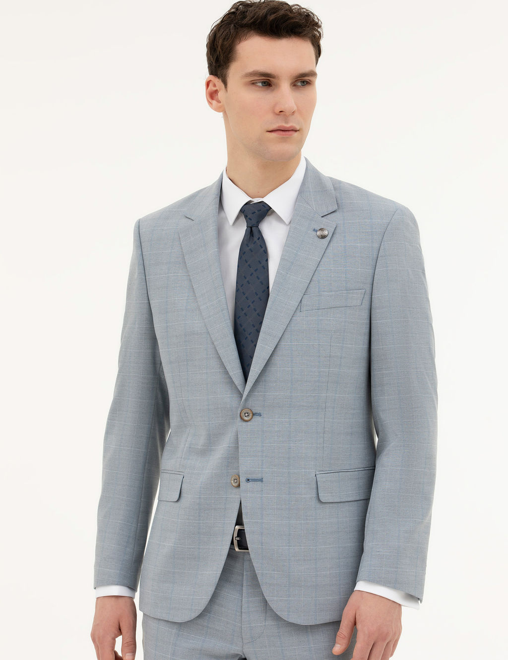 A__k Mavi Slim Fit Tak_m Elbise