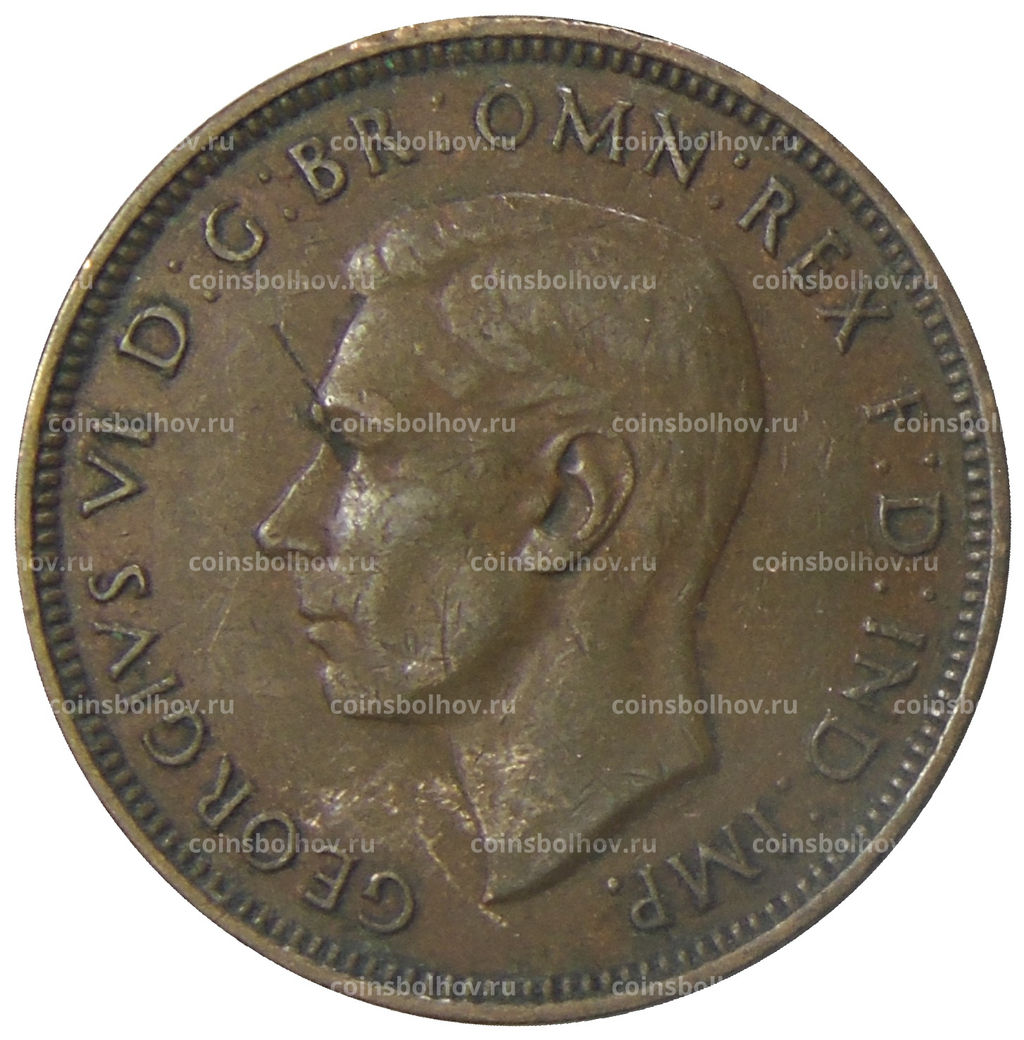 Монета 1/2 пенни 1938 года Австралия