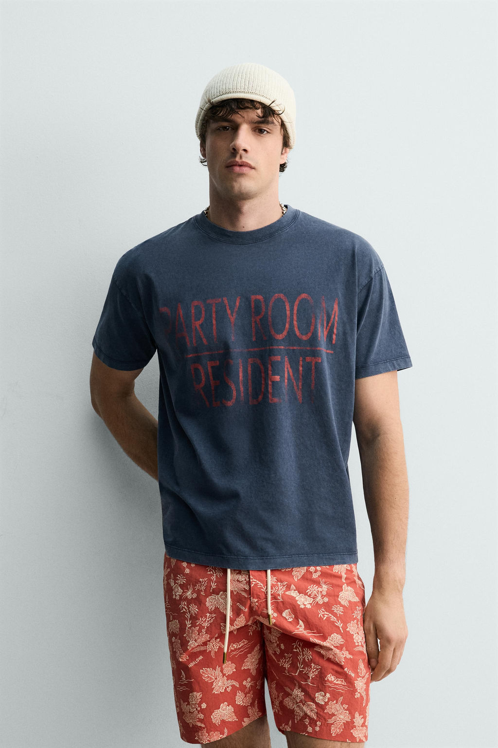 CAMISETA TEXTO EFECTO LAVADO / Azul