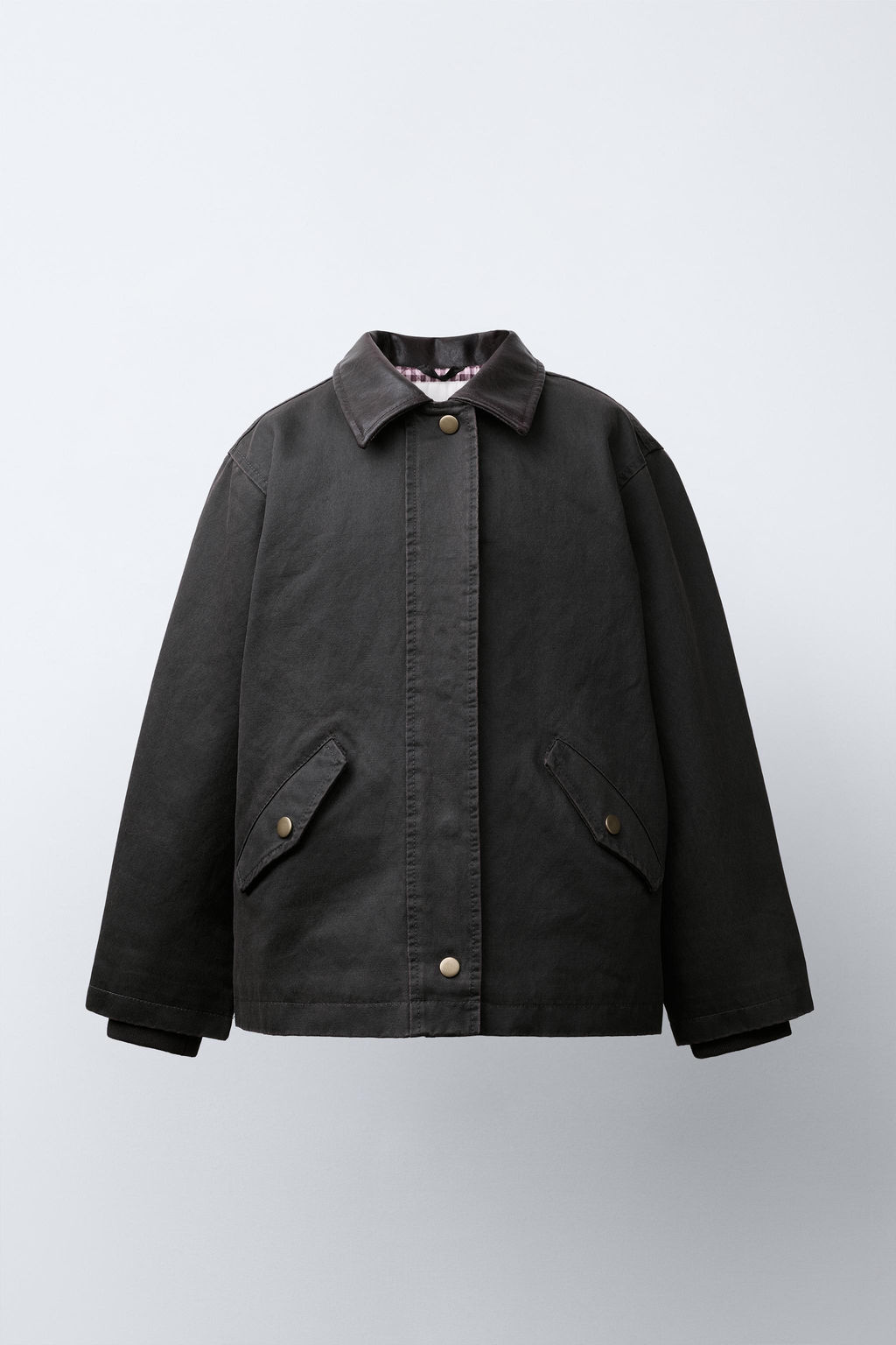 WAXED JACKET WITH LEATHER-EFFECT COLLAR