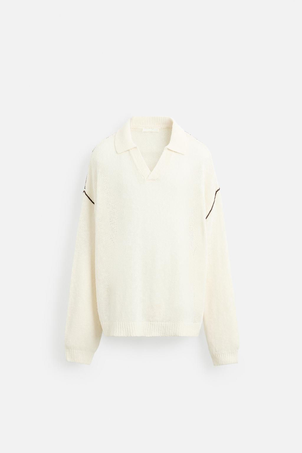 COTTON - LINEN KNIT POLO SHIRT - Zara фото 7