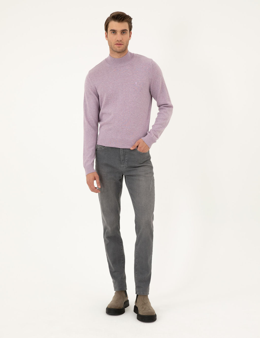 Lila Melanj Slim Fit Yar_m Bal_k__ Yaka Basic Triko Kazak - Pierre cardin фото 4