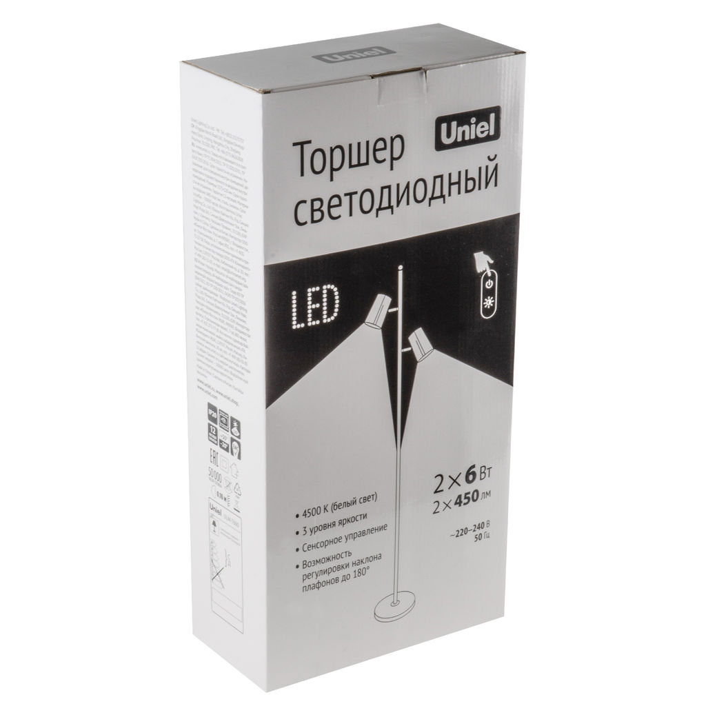 ULM-T600 2х6W/4500K/DIM WHITE Торшер напольный светодиодный, 2х6W. Сенсорный выключатель. Диммер. Белый. ТМ Uniel